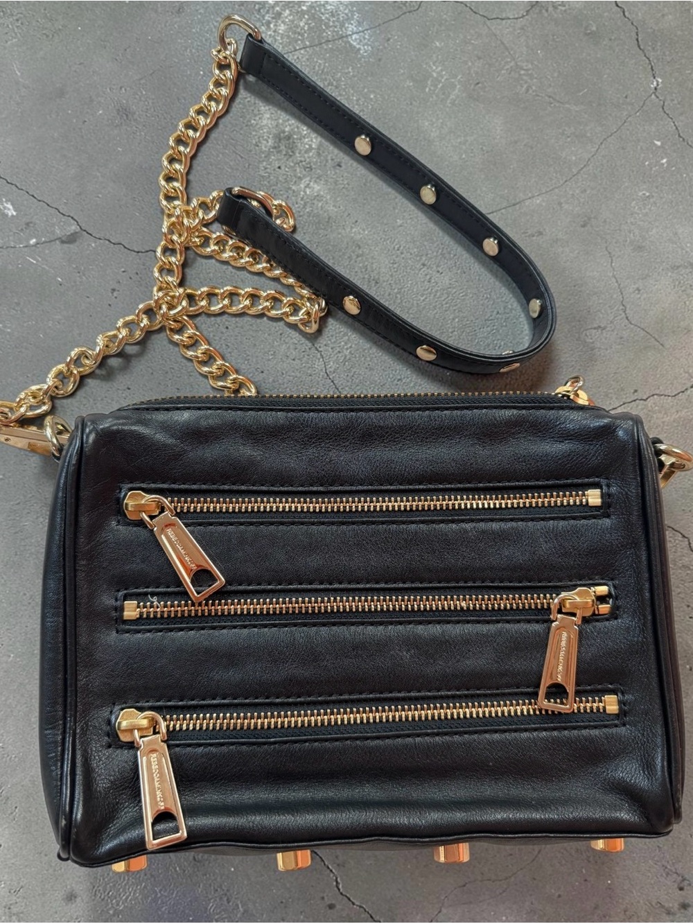 Rebecca Minkoff crossbody bag black leather chain strap - Picture 1 of 7